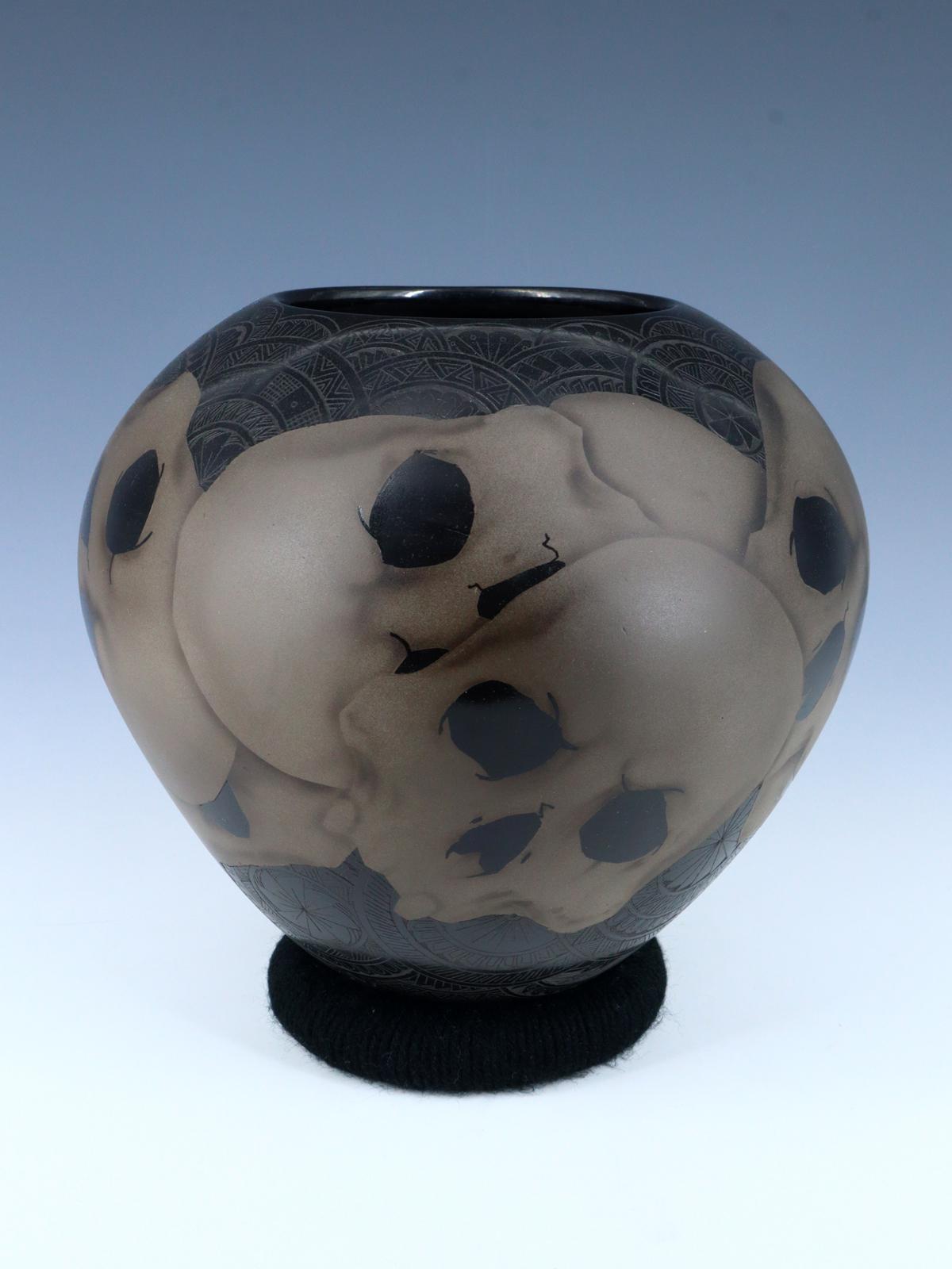 Mata Ortiz Hand Coiled and Etched Skull Pottery