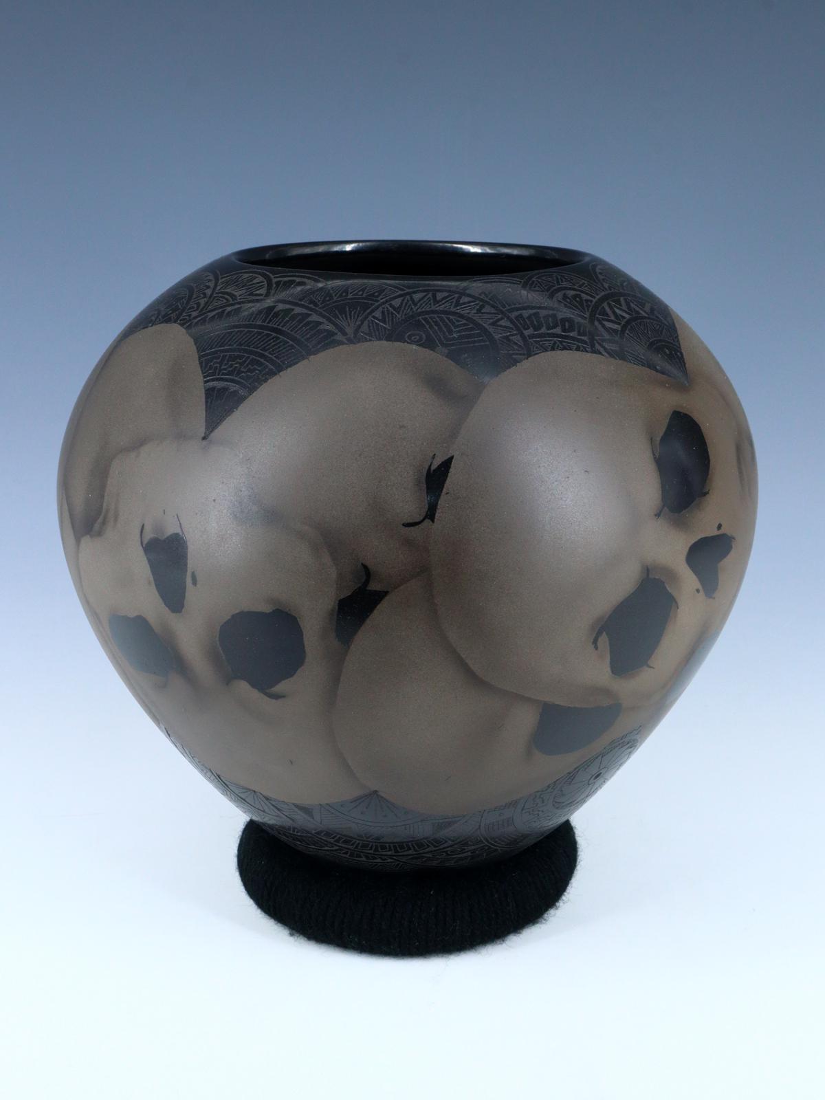 Mata Ortiz Hand Coiled and Etched Skull Pottery