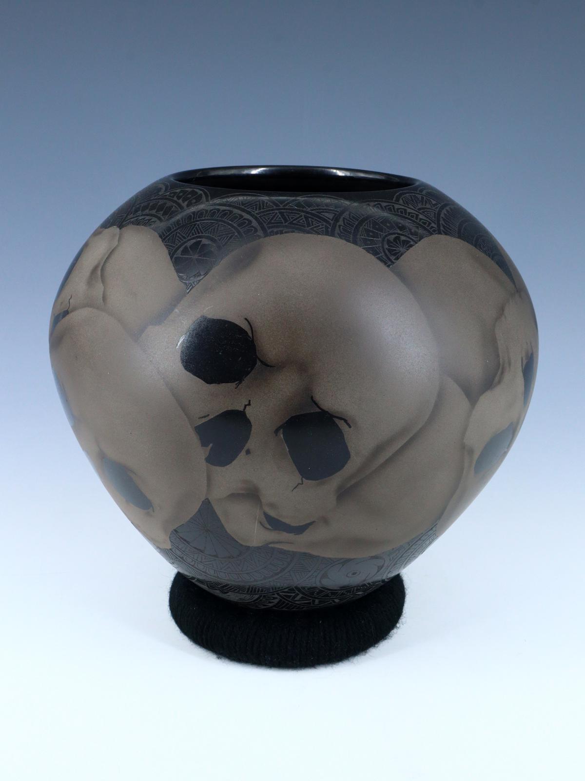 Mata Ortiz Hand Coiled and Etched Skull Pottery