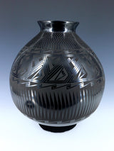 Mata Ortiz Hand Coiled Etched Black Pottery