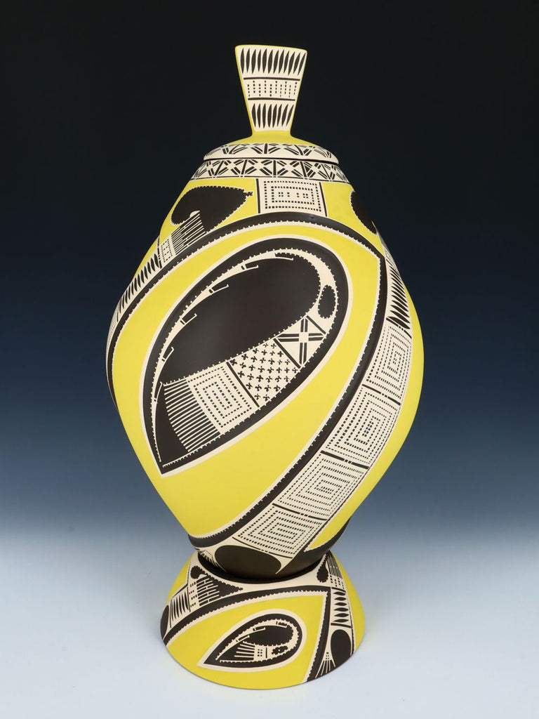 Large Mata Ortiz Hand Coiled Pottery Lidded Vase - PuebloDirect.com