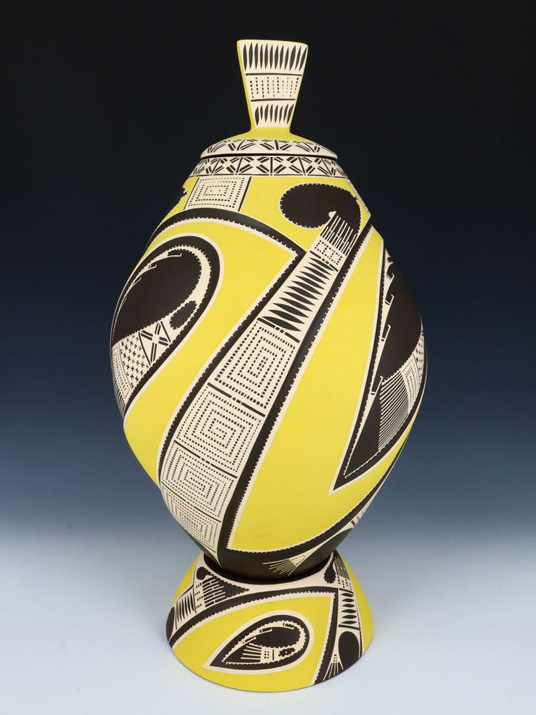 Large Mata Ortiz Hand Coiled Pottery Lidded Vase - PuebloDirect.com