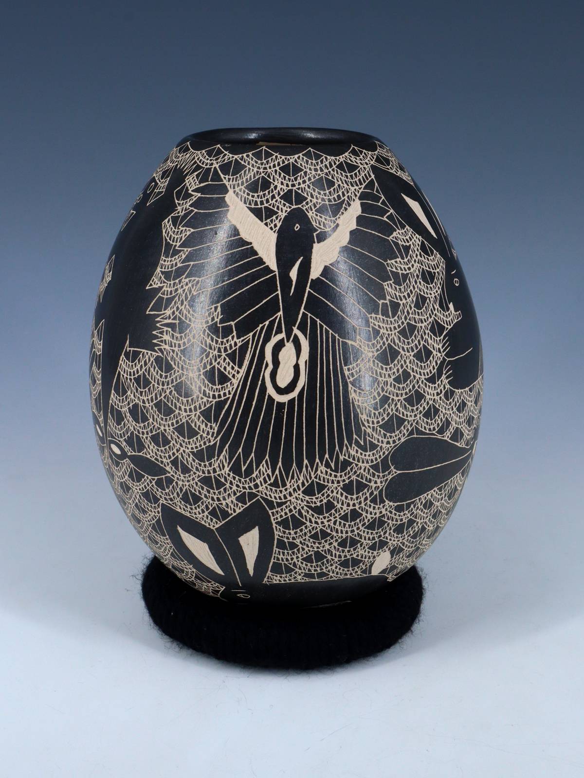 Hand Coiled Mata Ortiz Black Wildlife Pottery - PuebloDirect.com