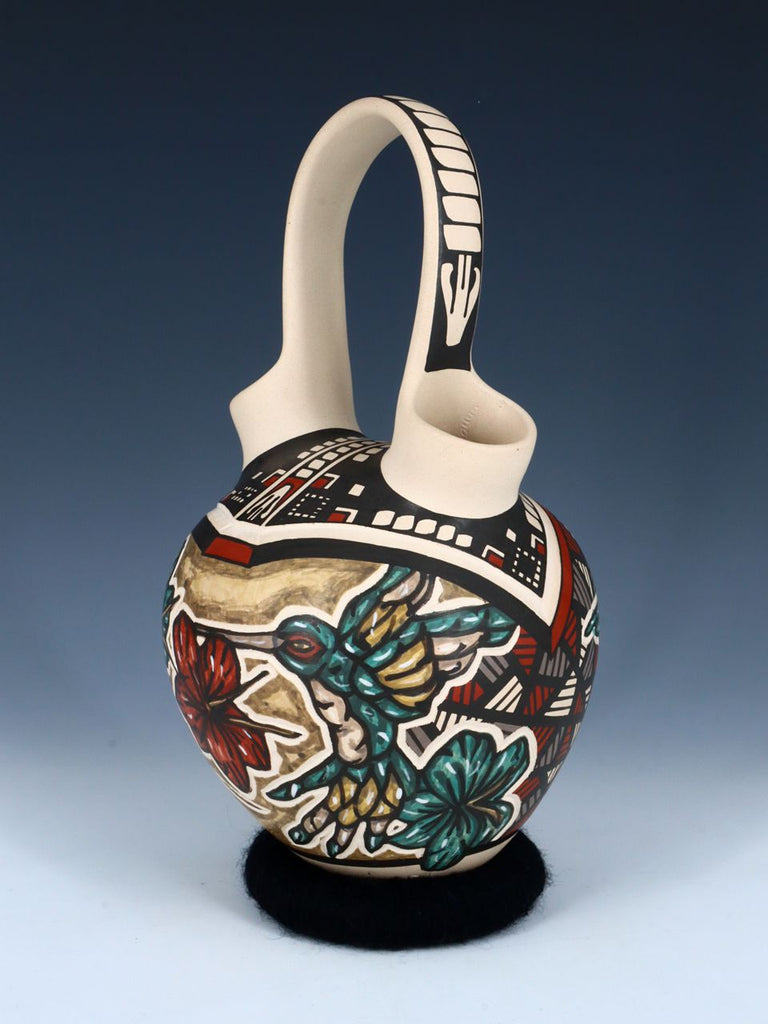 Mata Ortiz Hand Coiled Pottery Painted Hummingbird Wedding Vase - PuebloDirect.com