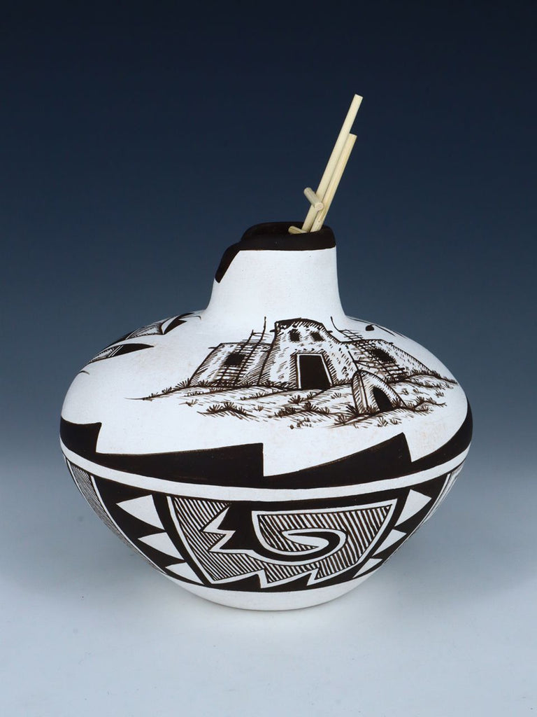 Acoma Style Pottery Painted Geometric Bowl with Ladder - PuebloDirect.com