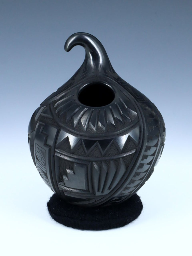Mata Ortiz Hand Coiled Black Carved Pottery Vase - PuebloDirect.com