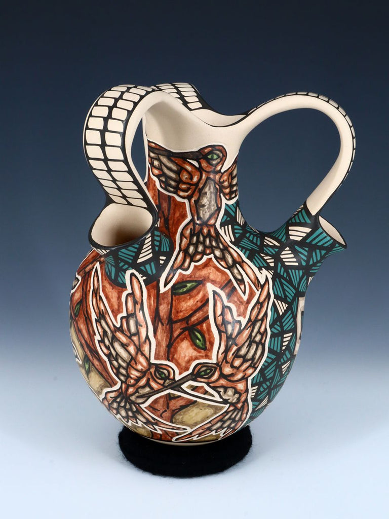 Mata Ortiz Hand Coiled Hummingbird Triple Wedding Vase - PuebloDirect.com