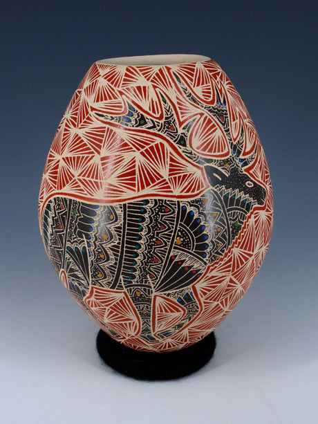 Mata Ortiz Hand Coiled Etched Elk Pottery - PuebloDirect.com