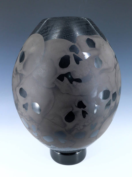 Large Mata Ortiz Hand Coiled and Etched Skull Pottery - PuebloDirect.com