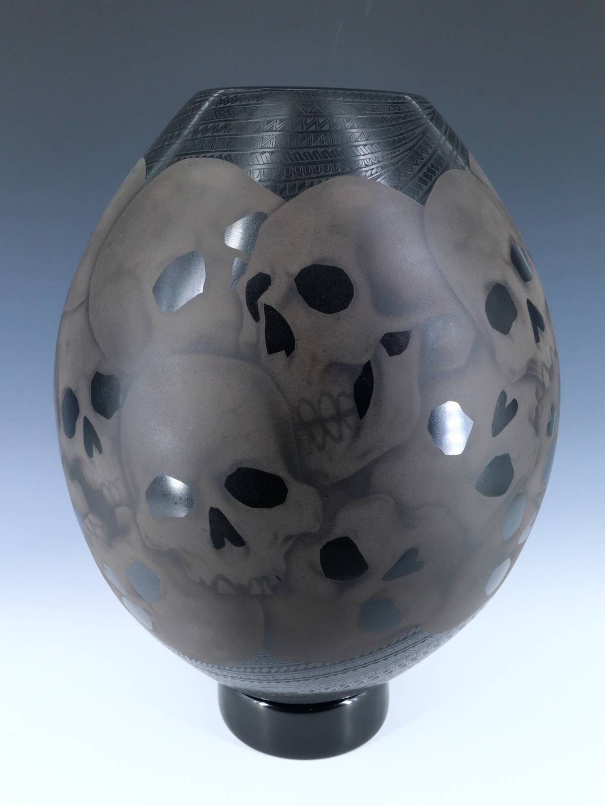 Large Mata Ortiz Hand Coiled and Etched Skull Pottery - PuebloDirect.com