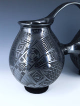 Mata Ortiz Hand Coiled Black Pottery Wedding Vessel - PuebloDirect.com
