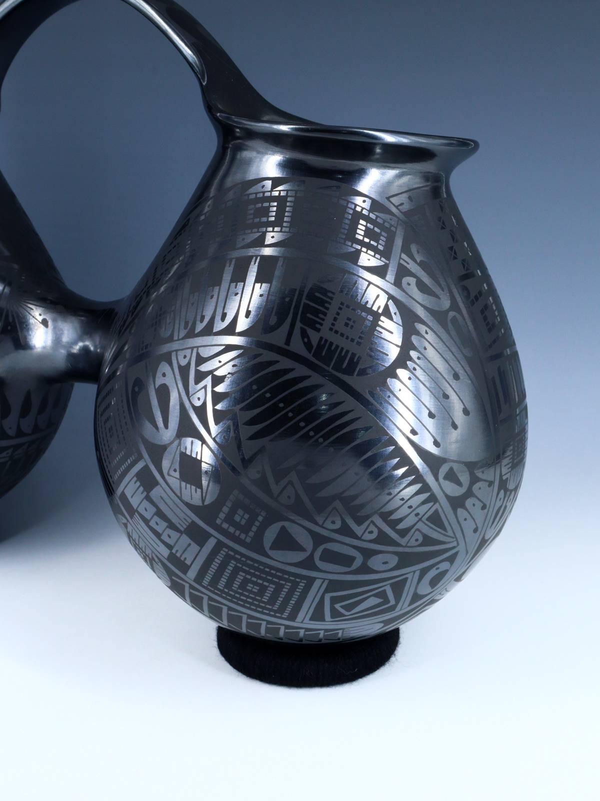 Mata Ortiz Hand Coiled Black Pottery Wedding Vessel - PuebloDirect.com
