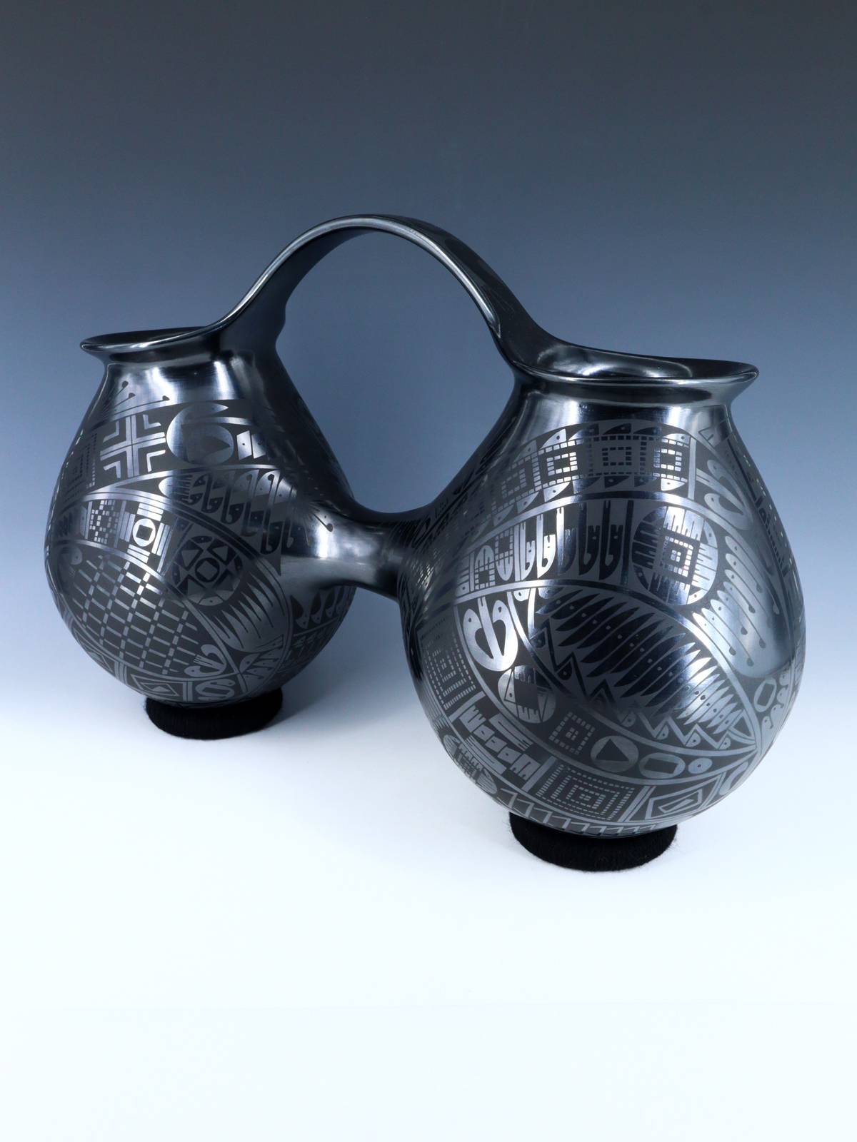 Mata Ortiz Hand Coiled Black Pottery Wedding Vessel - PuebloDirect.com