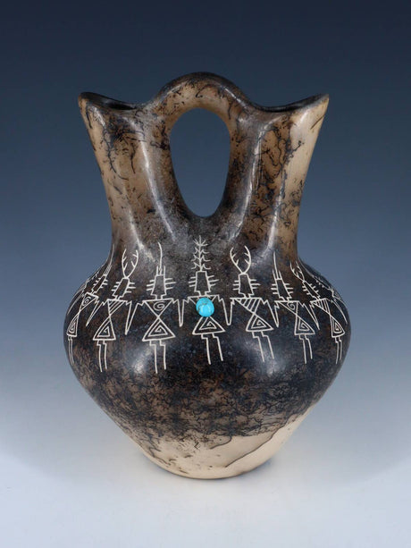Etched Horsehair Acoma Pottery Friendship Dancer Wedding Vase - PuebloDirect.com
