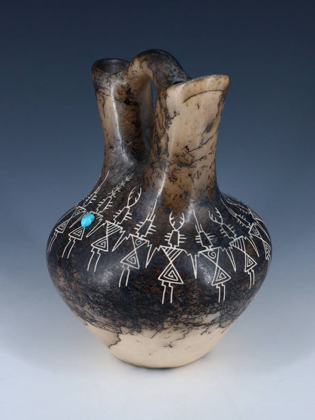 Etched Horsehair Acoma Pottery Friendship Dancer Wedding Vase - PuebloDirect.com