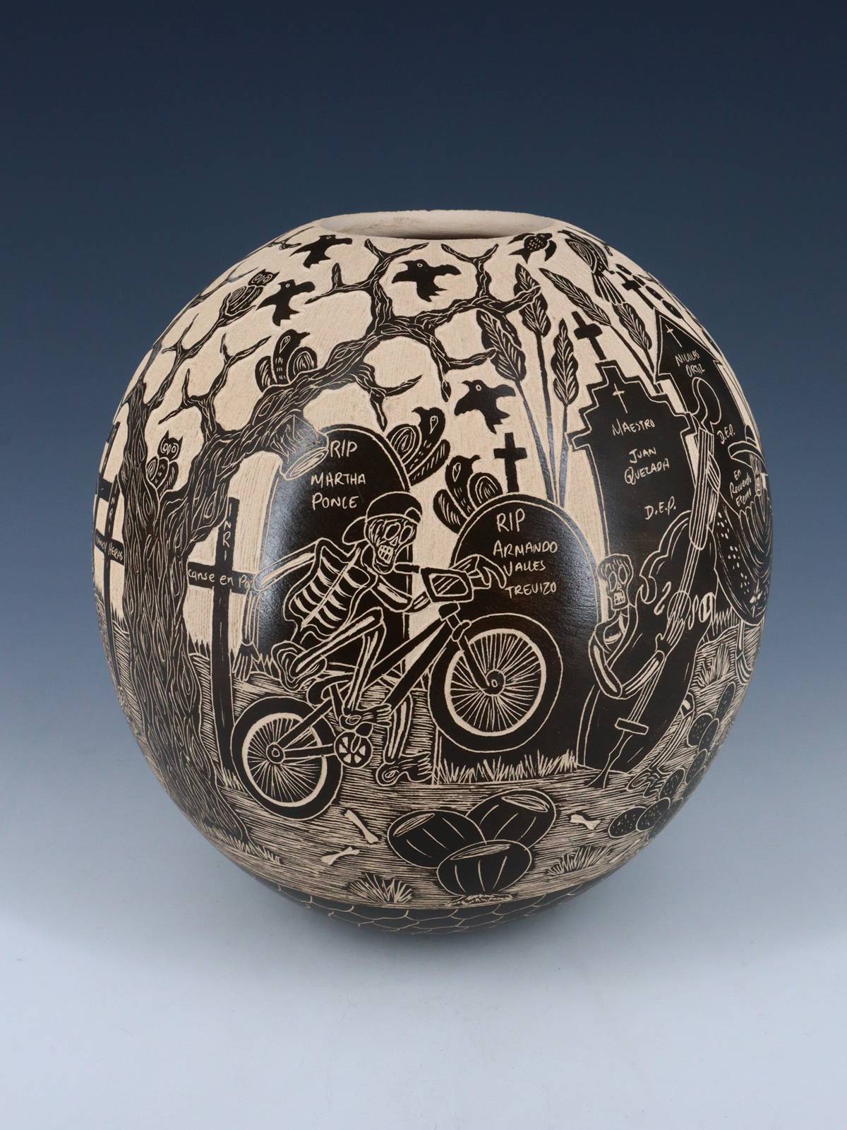 Mata Ortiz Hand Coiled Dia De Los Muertos Etched Pottery - PuebloDirect.com