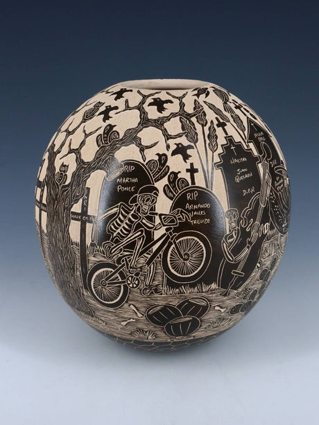 Mata Ortiz Hand Coiled Dia De Los Muertos Etched Pottery - PuebloDirect.com