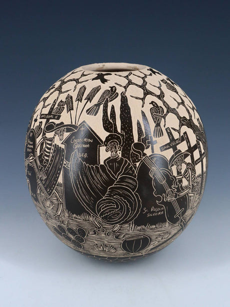 Mata Ortiz Hand Coiled Dia De Los Muertos Etched Pottery - PuebloDirect.com