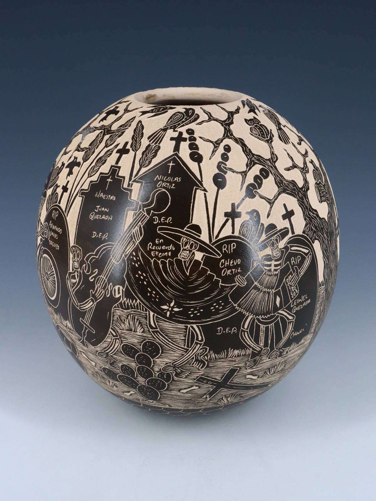 Mata Ortiz Hand Coiled Dia De Los Muertos Etched Pottery - PuebloDirect.com