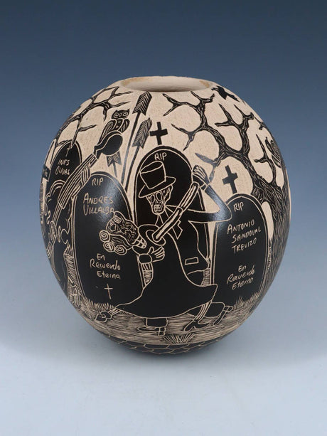 Mata Ortiz Hand Coiled Dia De Los Muertos Etched Pottery - PuebloDirect.com