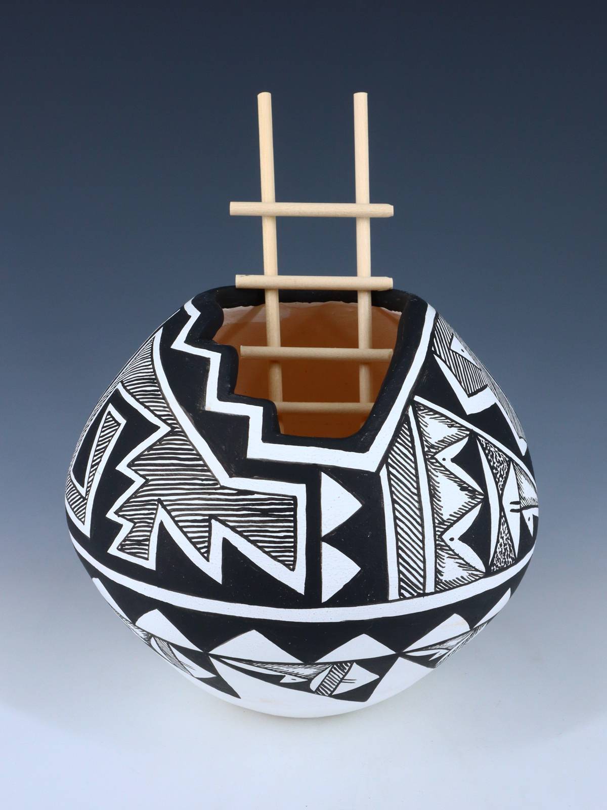 Acoma Style Painted Pueblo Hand Coiled Pottery with Ladder - PuebloDirect.com