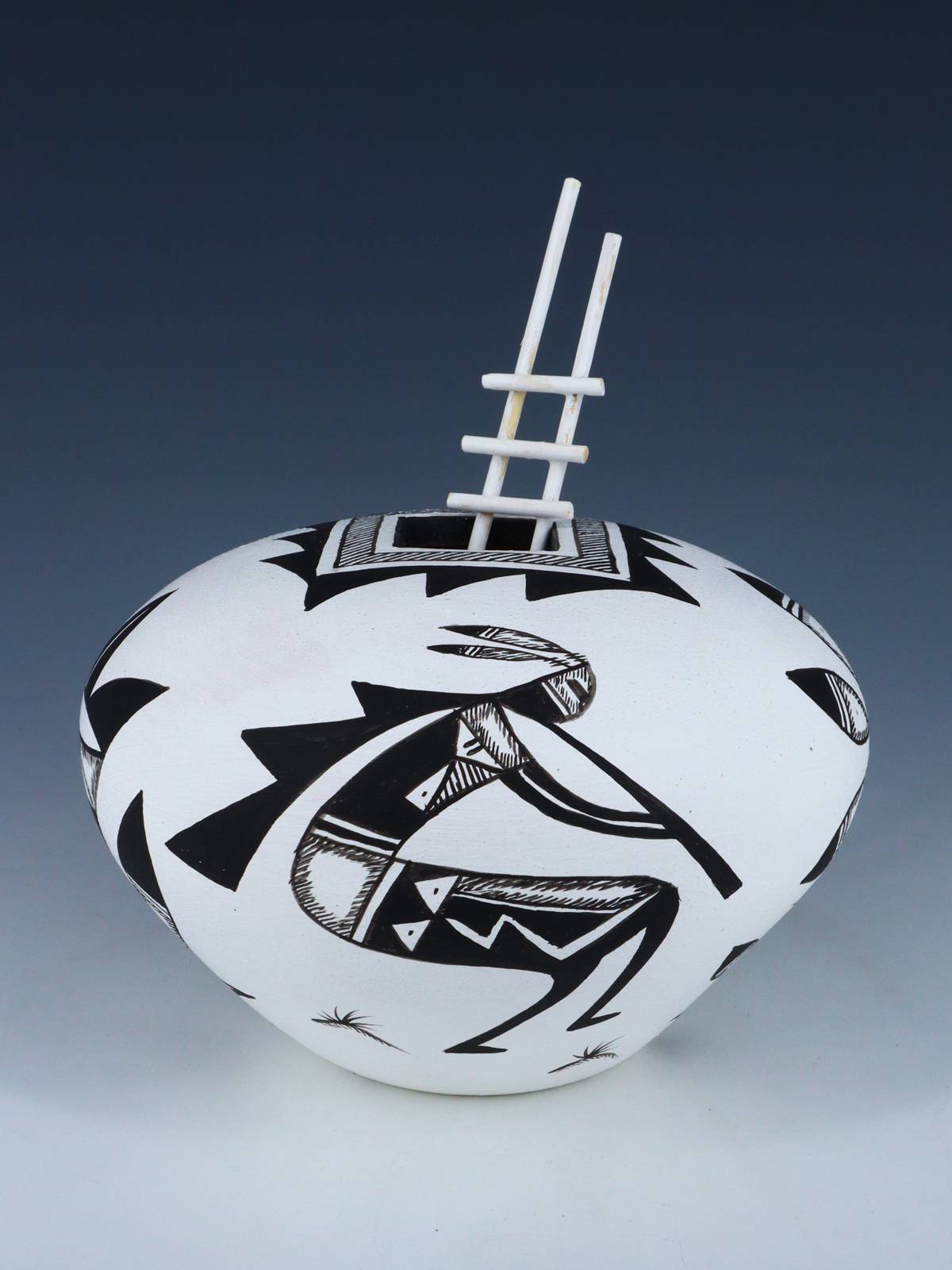 Acoma Style Painted Pueblo Hand Coiled Pottery with Ladder - PuebloDirect.com