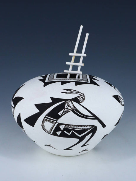 Acoma Style Painted Pueblo Hand Coiled Pottery with Ladder - PuebloDirect.com