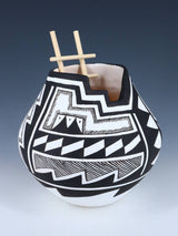 Acoma Style Painted Pueblo Hand Coiled Pottery with Ladder - PuebloDirect.com