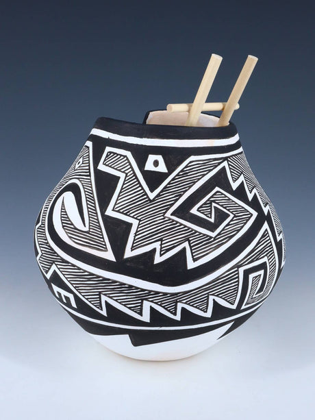 Acoma Style Painted Pueblo Hand Coiled Pottery with Ladder - PuebloDirect.com