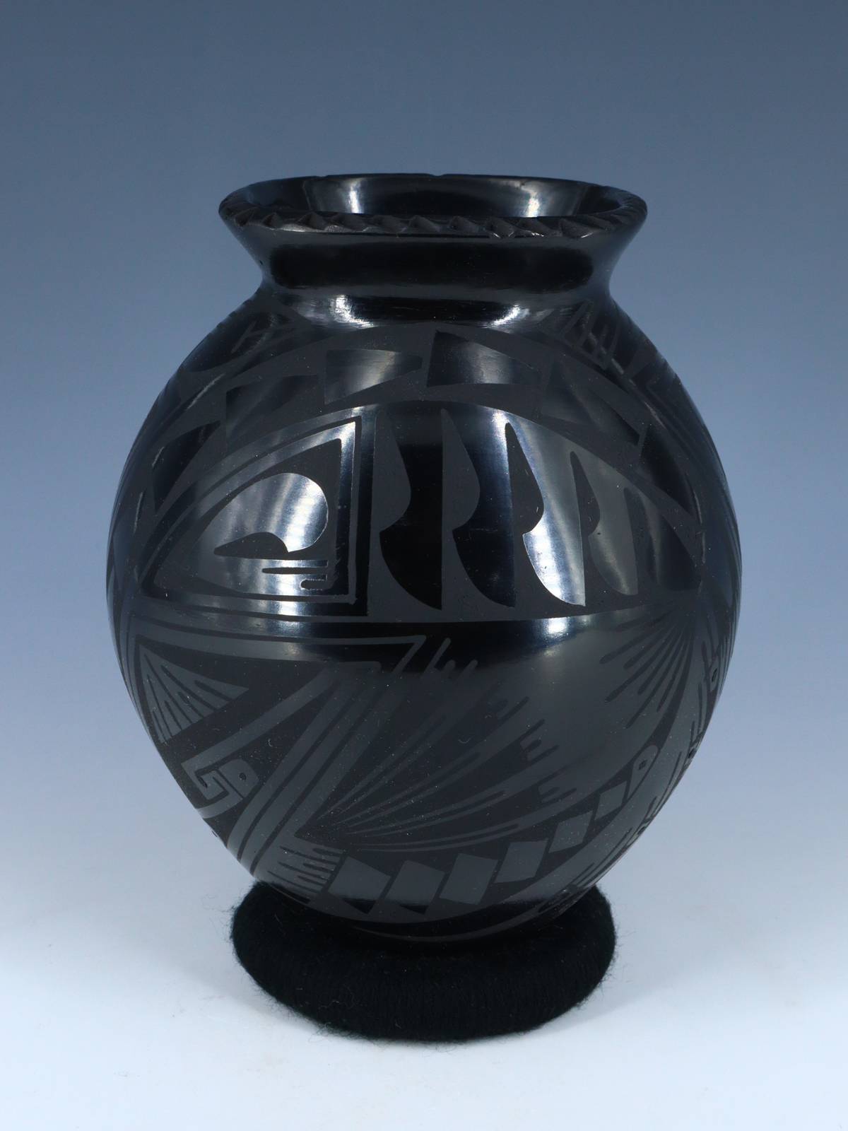 Mata Ortiz Hand Coiled Black Pottery Vase - PuebloDirect.com