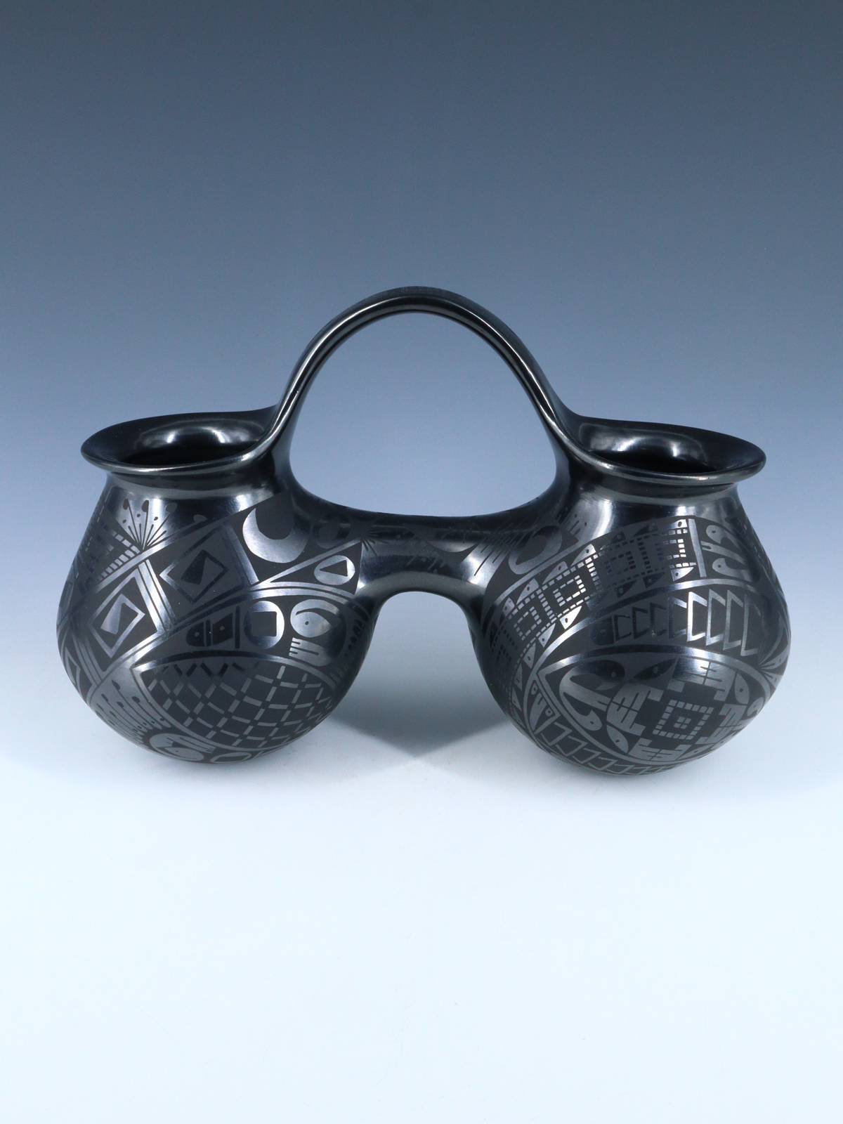 Mata Ortiz Hand Coiled Black Pottery Wedding Vessel - PuebloDirect.com