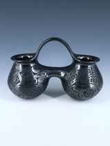 Mata Ortiz Hand Coiled Black Pottery Wedding Vessel - PuebloDirect.com