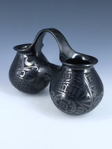 Mata Ortiz Hand Coiled Black Pottery Wedding Vessel - PuebloDirect.com