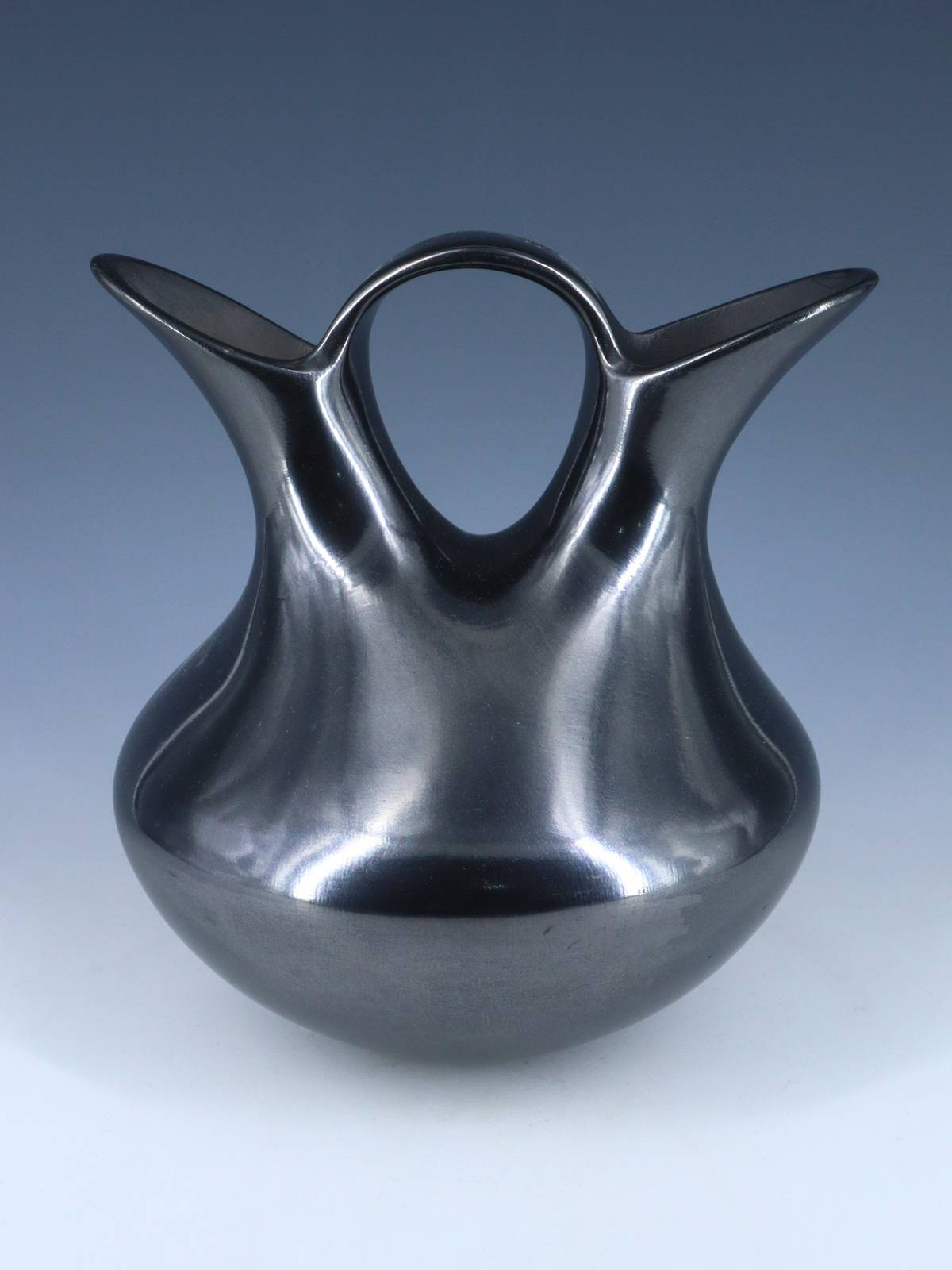 Mata Ortiz Hand Coiled Black Pottery Wedding Vase - PuebloDirect.com