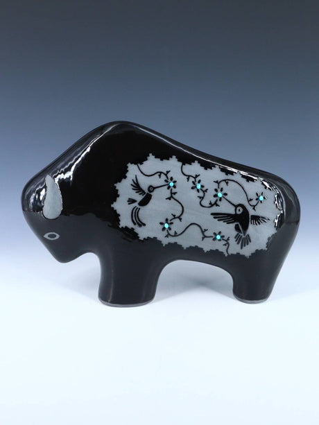 San Juan Pueblo Black Pottery Buffalo - PuebloDirect.com