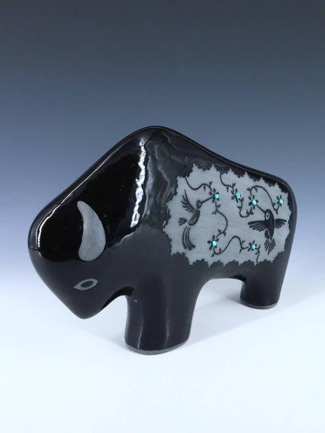 San Juan Pueblo Black Pottery Buffalo - PuebloDirect.com