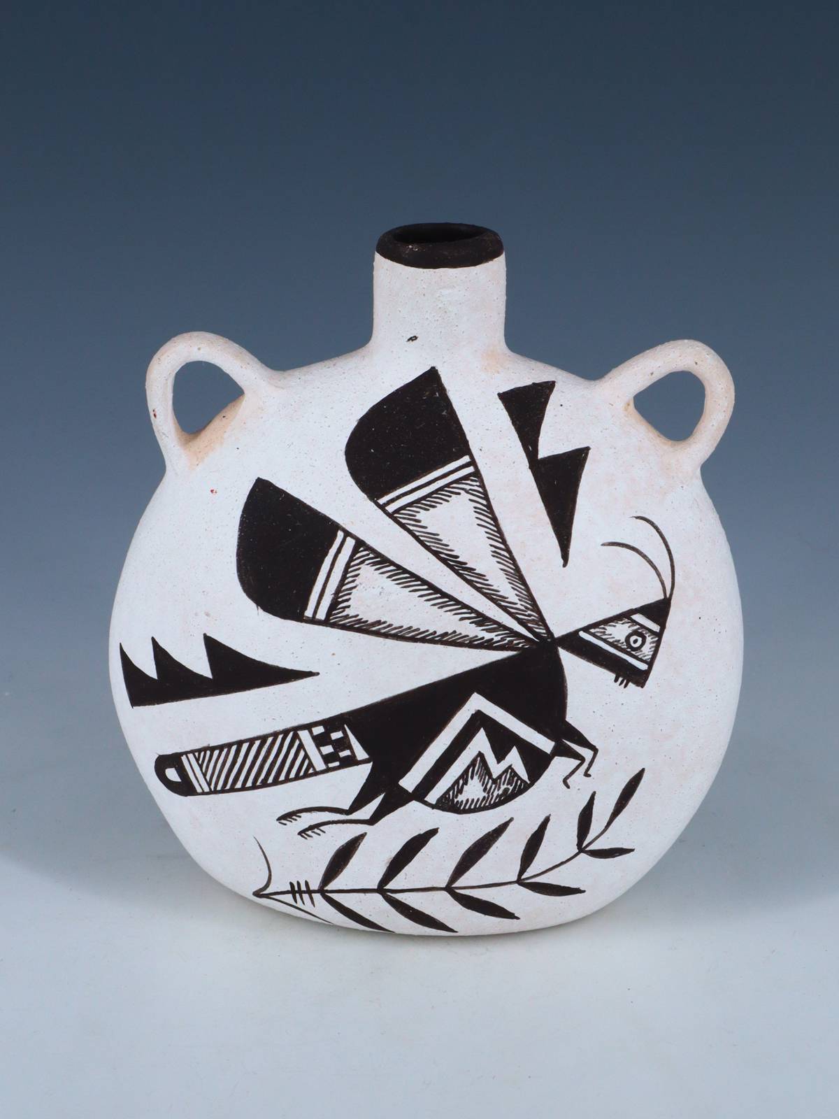 Acoma Style Pottery Painted Winged Insect Canteen - PuebloDirect.com