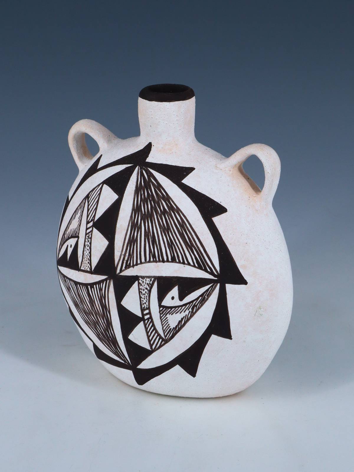 Acoma Style Pottery Painted Winged Insect Canteen - PuebloDirect.com