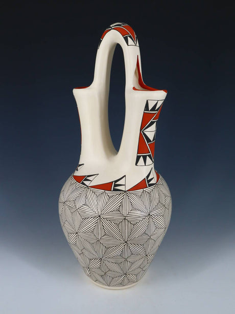Large Acoma Pueblo Fine Line Design Pottery Wedding Vase - PuebloDirect.com