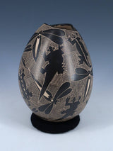 Hand Coiled Mata Ortiz Black Wildlife Pottery - PuebloDirect.com