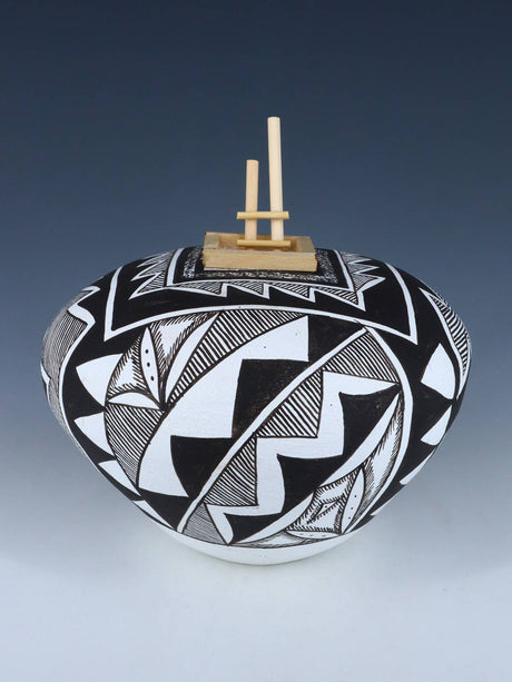Acoma Style Painted Pueblo Hand Coiled Pottery with Ladder - PuebloDirect.com