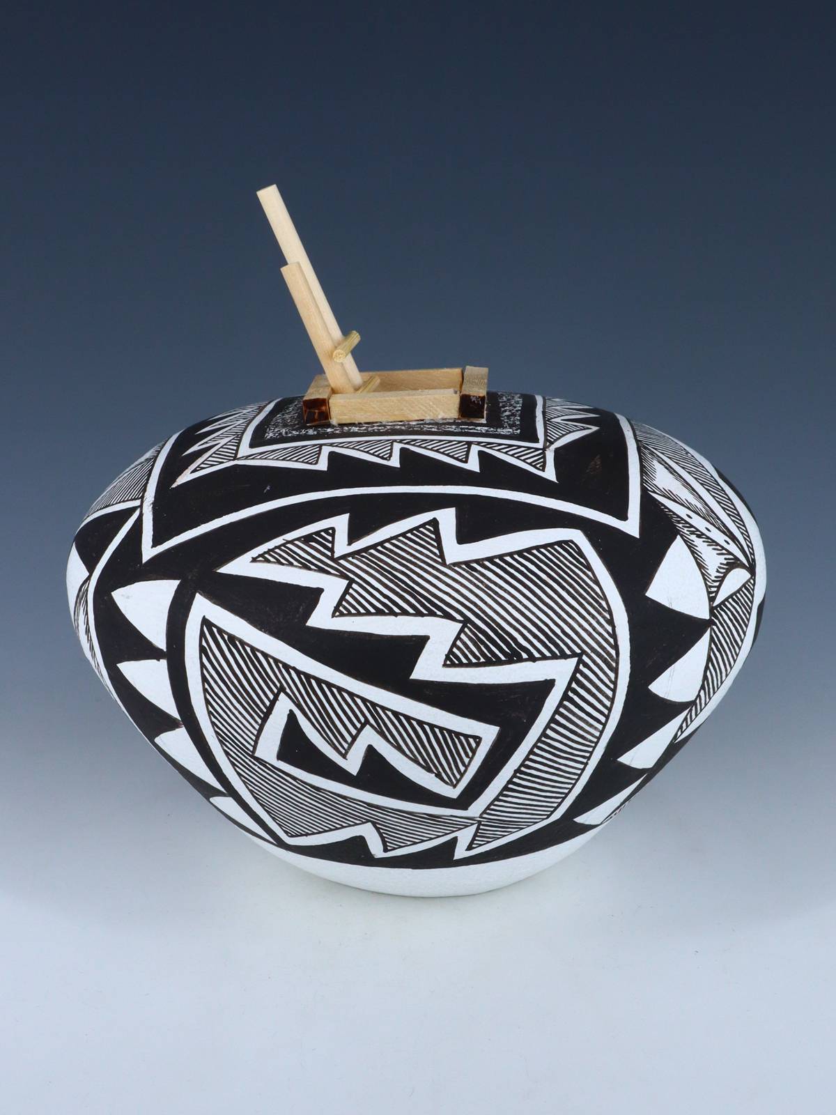 Acoma Style Painted Pueblo Hand Coiled Pottery with Ladder - PuebloDirect.com