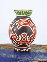 Mata Ortiz Hand Coiled Miniature Etched Pottery Vase