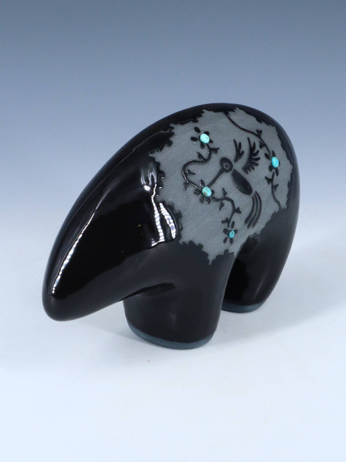 San Juan Pueblo Black Pottery Bear