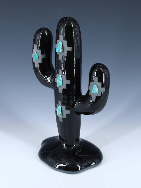 San Juan Pueblo Black Pottery Cactus