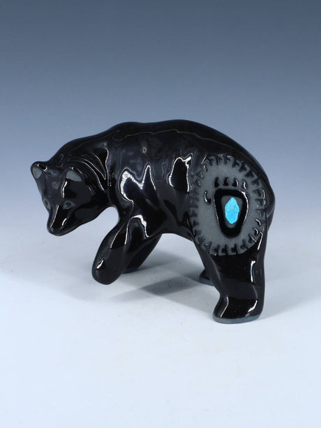 San Juan Pueblo Black Pottery Bear