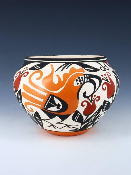 Acoma Pueblo Hand Painted Parrot Pottery Bowl - PuebloDirect.com