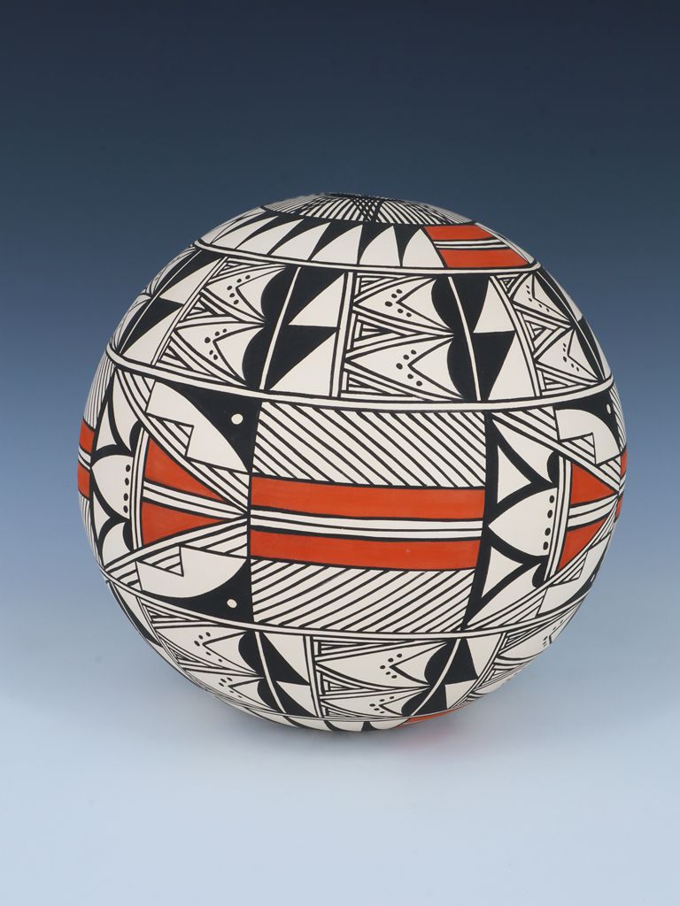 Acoma Pueblo Hand Painted Geometric Pottery Seed Pot - PuebloDirect.com