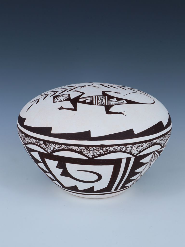 Acoma Style Hand Coiled Pottery Lizards Seed Pot - PuebloDirect.com