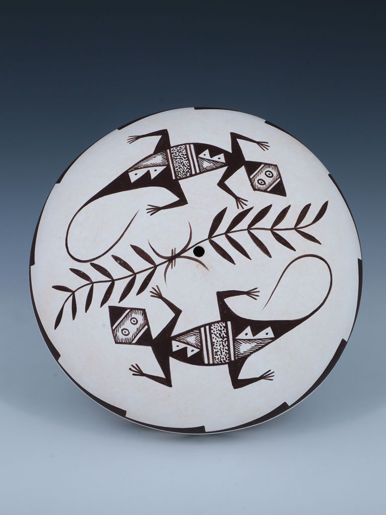 Acoma Style Hand Coiled Pottery Lizards Seed Pot - PuebloDirect.com